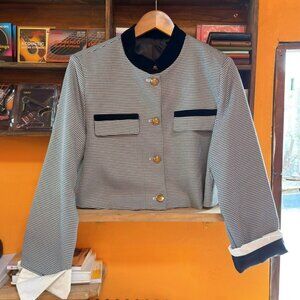 Vintage Houndstooth Cropped Blazer Jacket